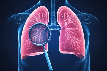 Wall Mural - A person studying lungs with a magnifying glass for medical purposes or research