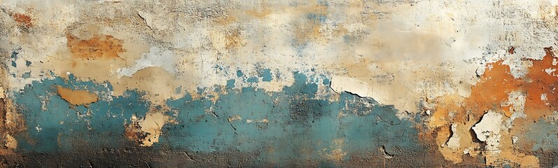 Aufkleber - An abstract texture featuring peeling paint with hues of blue, orange, and cream, creating a weathered, rustic appearance.