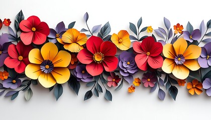 Leinwandbilder - A vibrant arrangement of colorful flowers and leaves, showcasing a variety of shapes and hues in a beautiful design.