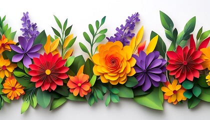 Leinwandbilder - A vibrant arrangement of colorful paper flowers and leaves, showcasing various shapes and hues, perfect for decorative purposes.