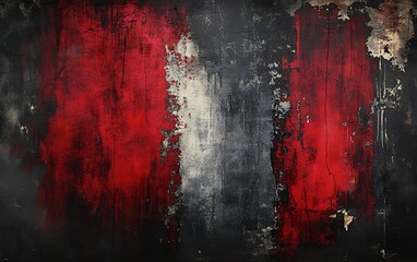 Aufkleber - Abstract artwork featuring bold red and white streaks against a dark, textured background, creating a striking and dramatic visual effect.