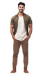 © MPA STUDIO - Cheerful young arabian man in casual outfit, isolated on transparent background. Full body portrait of smiling male model posing confidently. Design element for advertising, social media post