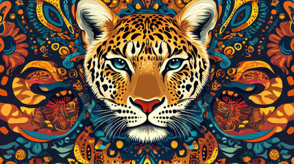 A striking illustration of a leopard featuring vibrant colors and intricate patterns, perfect for art and wildlife enthusiasts seeking unique decor