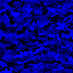 Canvas Print - Azure blue, colored seamless pattern. Abstract military or police camouflage