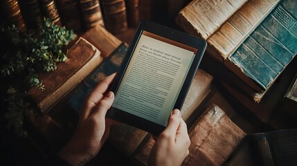 A person downloading the latest best-selling e-book onto their device, with easy access to thousands of books