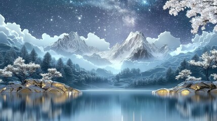 A night landscape with a mountain and a milkyway galaxy background, Thailand, long exposure, low light