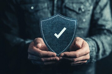 Fototapete - A businessman with virtual cyber security technology, online data protection, and virtual data security technology used by a global network server to secure cyber data.