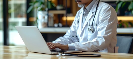 Doctor Using Laptop for Online Healthcare Work