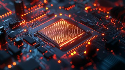 illuminated central processing unit on a circuit board