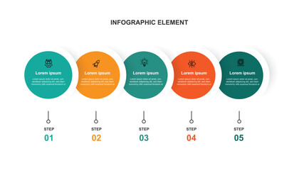 Wall Mural - 5 step process infographic template vector with icons and circle concept 