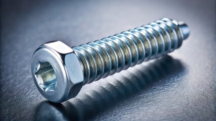 A Close-Up of a Shiny Screw with a Hexagon Head Lying on a Smooth Surface