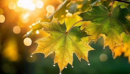 Wall Mural - Golden leaves glow in the sun