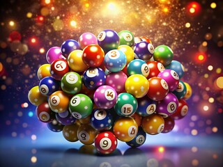 Colorful lottery ball numbers arranged in a vibrant display on a dark background for luck and chance