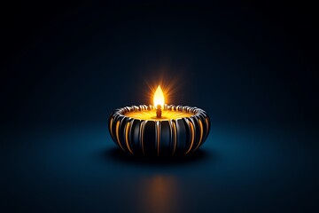 Wall Mural - Minimalist icon of a diya with soft glowing light radiating from it, symbolizing the peaceful and spiritual aspects of the Festival of Lights