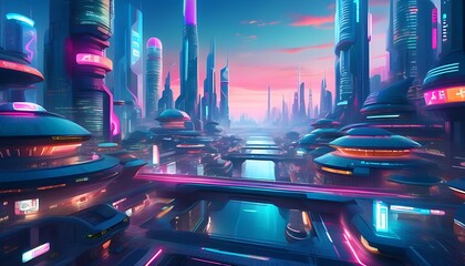 Futuristic Cyberpunk Style in City Landscape