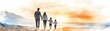 © tinnakorn - Family Walking Towards Sunset on Beach Watercolor Illustration