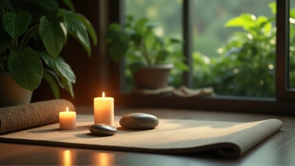 Meditation Mat with Candles and Stones