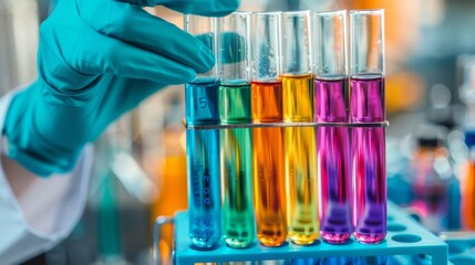 Wall Mural - colorful liquids in test tubes: a science lab experiment