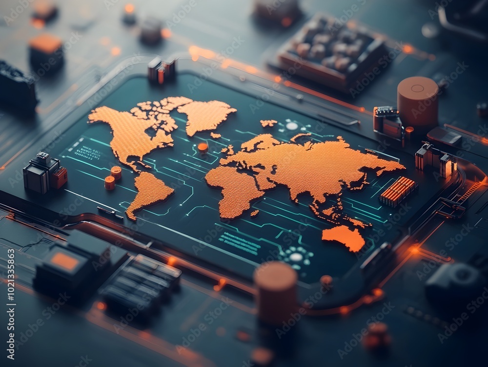 ภาพประกอบ Stock Futuristic AI powered global supply chain visualization ...