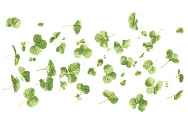 Catnip herbs floating on a white background with vibrant green leaves in mid-air perfect for pet product designs or natural health visuals. Capturing fresh catnip in motion.. Generative AI