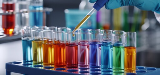 Wall Mural - colorful liquids in test tubes: a science experiment