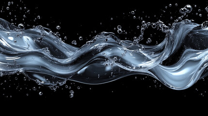 3D illustration of flowing water on a black background