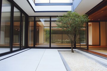 Wall Mural - Modern Minimalist Patio with Small Tree and Gravel