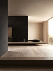 Wall Mural - Minimalist Interior Design With Wooden Floor And Platform