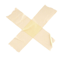 Wall Mural - adhesive yellow paper tape piece with torn edges in an X shape isolated on a transparent background