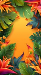 Wall Mural - Tropical Leaves and Flowers Summer Background