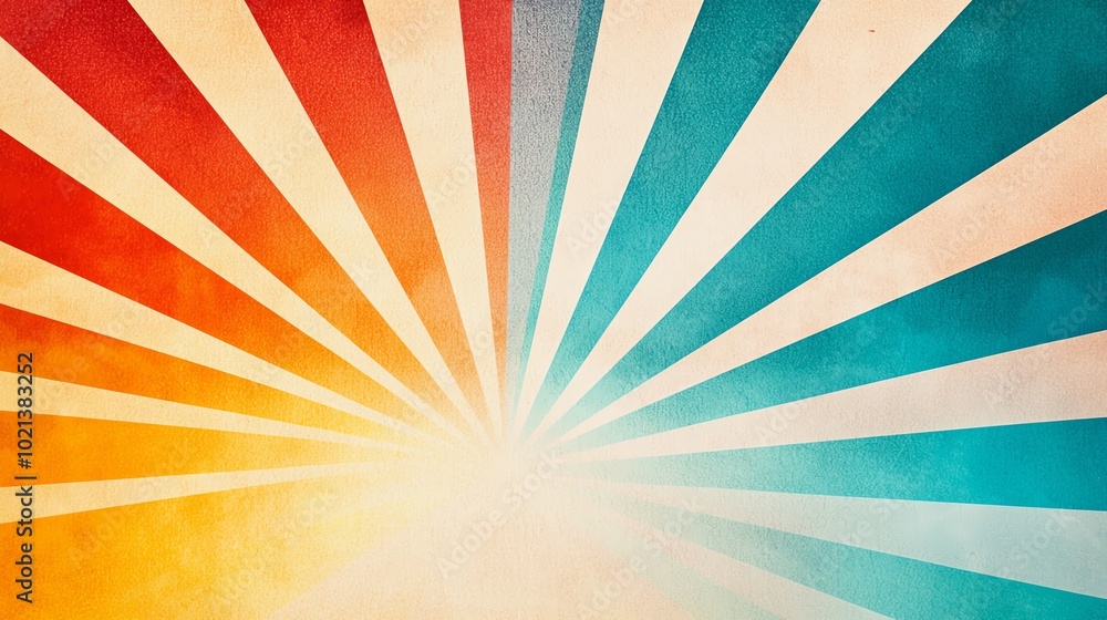 Colorful rays radiating from the center, creating a vibrant and retro ...
