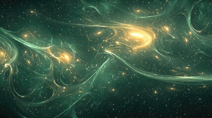 Wall Mural - a dark green background with many small, swirling lines and circles of light in the center, creating