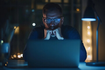 Person in front of laptop wearing glass