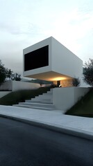 Poster - Minimalist Modern Home Exterior Design With Concrete Stairs