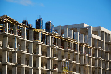 Unfinished construction of dwelling house. New reinforced concrete building