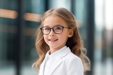 education, elementary school and people concept - smiling little student girl in eyeglasses