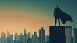 © THINNAKORN - A superhero standing on a skyscraper rooftop, watching over the city as night falls, vigilante story, heroism and protection