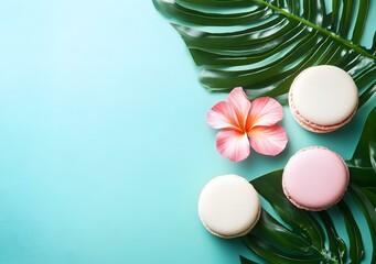 Wall Mural - Tropical Macarons with Palm Leaf and Flower