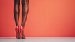 © dvoevnore - Long legs in red high heels of african american woman against vibrant color background