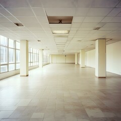 Canvas Print - Empty Office Space with Large Windows and Ceiling Tiles