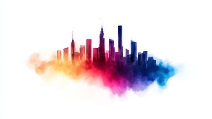 Canvas Print - A watercolor cityscape illustration showcasing a futuristic city skyline with vibrant colors symbolizing growth, innovation, and a hopeful future.