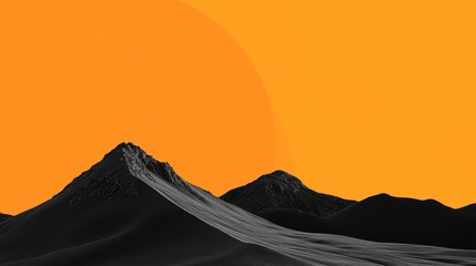 Poster - Silhouette Mountains Against Orange Sunset, symbolizing strength, beauty, nature, tranquility, and hope.