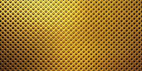 A golden perforated surface with a repeating pattern of circular holes, creating a visually captivating textured background.