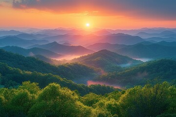 Wall Mural - nature mountains landscape sky forest travel sunrise morning hill scenic fog beauty sunset