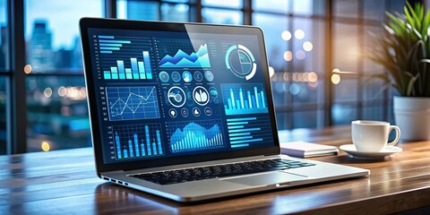 High-tech digital interface displaying search results and data analysis on computer screen background