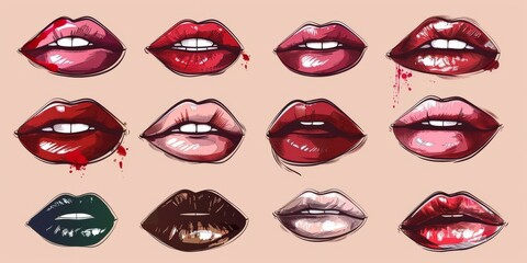 Wall Mural - A Set of Vector Lips with Different Shades of Lipstick