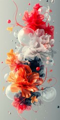 Sticker - Colorful abstract flowers and bubbles