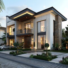 Poster - Modern Mansion Exterior Design Illustration