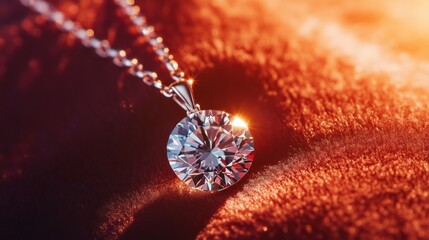 Aufkleber - Sparkling Diamond Necklace on Soft Fabric Background