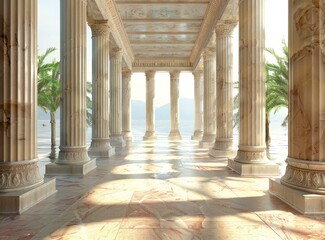 Wall Mural - Ancient Columns Piercing the Sky in a Seaside Temple